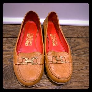 Salvatore Feragamo Italian Tan Loafers w/Red Heel
